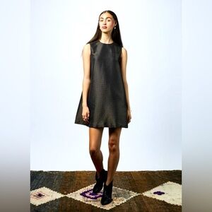 HACHE Sleeveless Mini Blossom Shift Dress in Black Gold 42/6/M Cotton Wool Blend